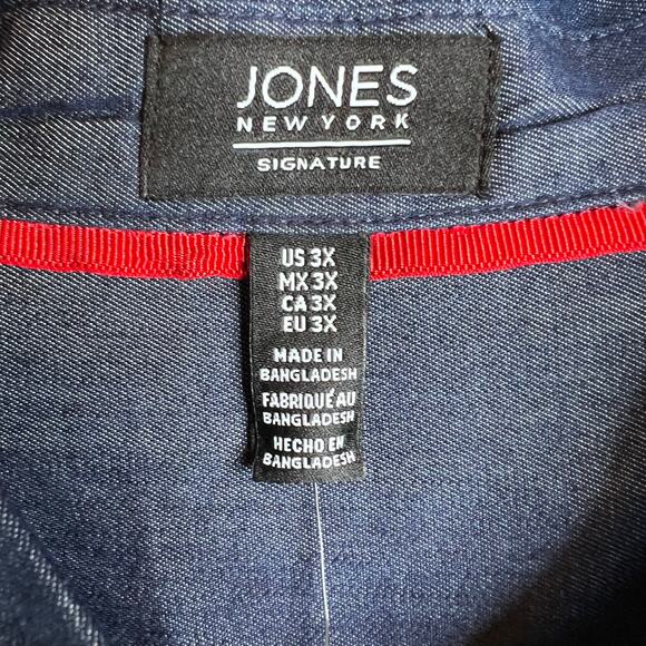 JNY Blue Chambray Long-sleeve Button-down Shirt in Dark Wash Women's 3X - Picture 7 of 10